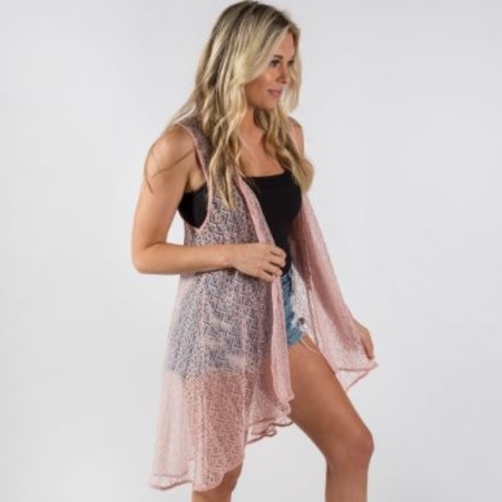Long, lacy vest PINK One Size Festivals Beach